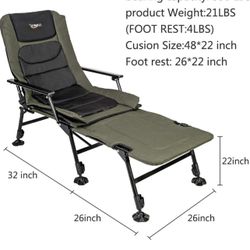NEW IN BOX -VINGLI Heavy Duty Fishing Chair with Footrest Support 440 LBS, Oversized Camping Chairs with 160° Adjustable High Back, Beach Chair for Ou