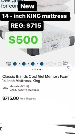 Mattress Cool Gel 14" Gel Memory Foam Mattress King