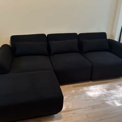 Brand New! Black 3 Sectional Boucle With Pillows 