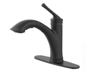 Glacier Bay Hemming Single-Handle Pull-Out Sprayer Kitchen Faucet Deckplate Included in Matte Black