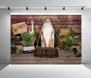 BELECO 7x5ft Fabric Gone Fishing Theme Backdrop Rustic Brown Wooden Board Fishin