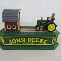 Vtg John Deere Cast Iron Mechanical Coin Bank By The Franklin Mint

