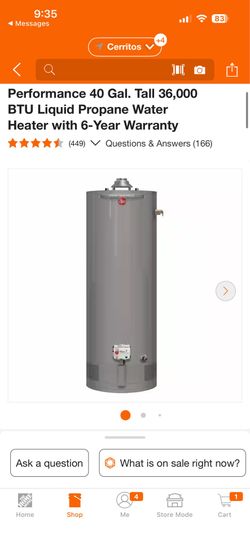 Performance 40 Gal. Tall 36,000 BTU Liquid Propane Water Heater with 6-Year Warranty