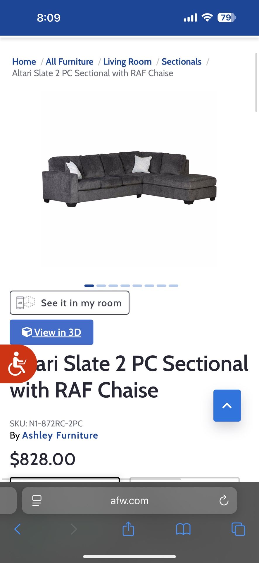 Right Arm Chaise Sectional In LIKE NEW CONDITION