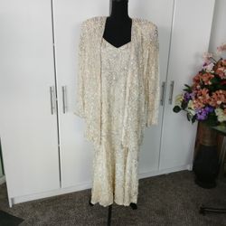 Fully Beaded Jacket And Gown Hand Work Women Size QL 26