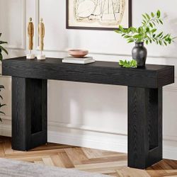JW1022  63 Inch Console Table Farmhouse Wooden Sofa Table Behind The Couch Narrow Entryway Table For Entrance Hallway Living Room Black
