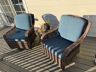 PHI VILLA Rattan Swivel Rocking Chair Set