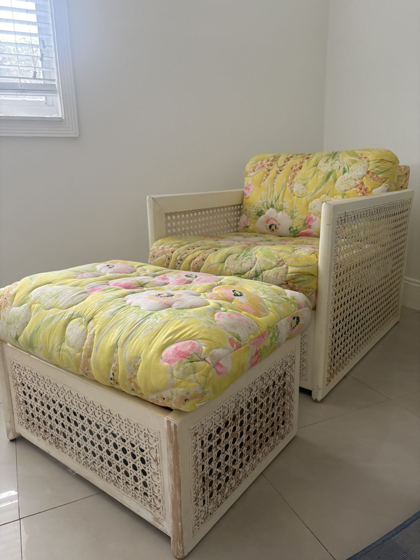 Vintage Cane Chair And Ottoman 