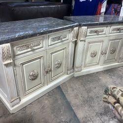 Pair Of French Provincial Marble Veneer Carved Wood Dressers
