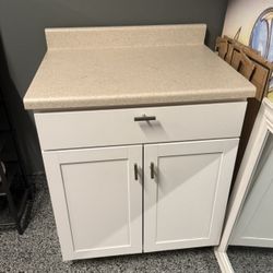 White Storage Cabinet w/ Drawer & Shelf – Clean & Sturdy