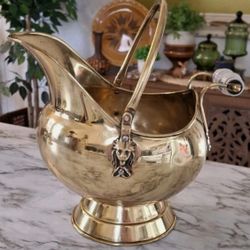 Antique Lion Head Brass Coal Scuttle