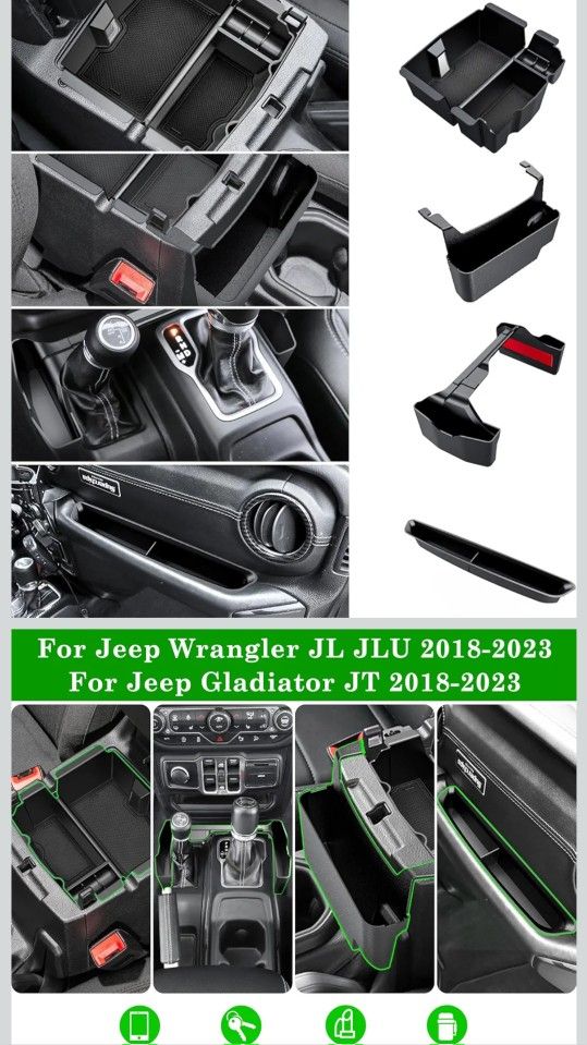 4PCS Center Console Organizer for 2018-2022 2023 Jeep Wrangler JL JLU and Gladiator JT Accessories
