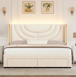 Full Size LED Bed Frame With 2 Front Drawers