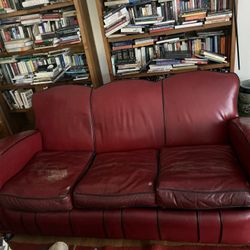 Art Deco Leather Sofa And Chairs, 1930s, Needs TLC