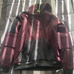 Burgundy And Black Fluffy Hoodie