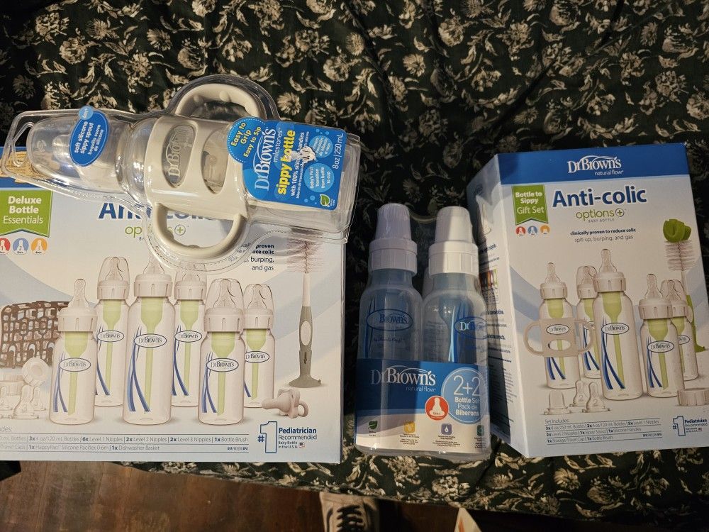 Dr. Brown's sippy bottles BPA free plastic silicone nipples NEW