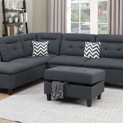 New Sectional W Storage Ottoman . Charcoal . 106” X 77”. Free Delivery !