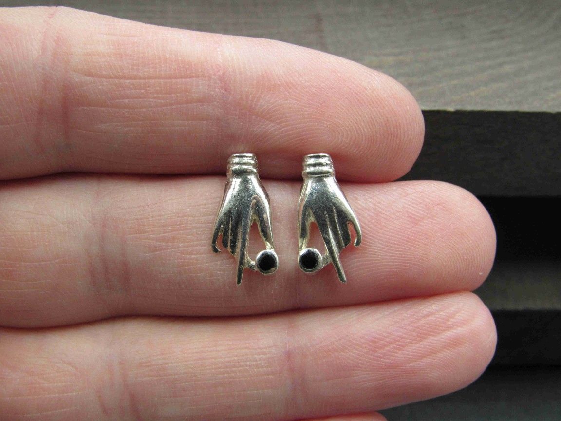 Sterling Silver Small Odd Hand Earrings Vintage Wedding Engagement Anniversary Beautiful Everyday Minimalist Cute