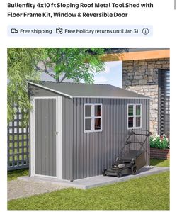 Bullenfity 4x10 ft Sloping Roof Metal Tool Shed with Floor Frame Kit, Window & Reversible Door