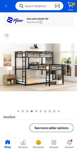 DeepRoar Triple Bunk Bed, Metal L-Shaped Bunk Bed for 3, Heavy Duty Metal Triple Bunk Bed with Full-Length Guardrails and Ladders