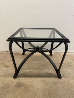 Glass-top metal end table