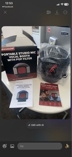 Portable studio mic vocal booth with mic pop filter