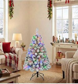 Flocked Artificial Christmas Tree with Multicolor Lights