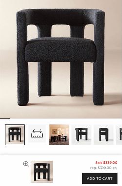 CB2 Stature Black Bouclé Dining Armchairs (2 Available)