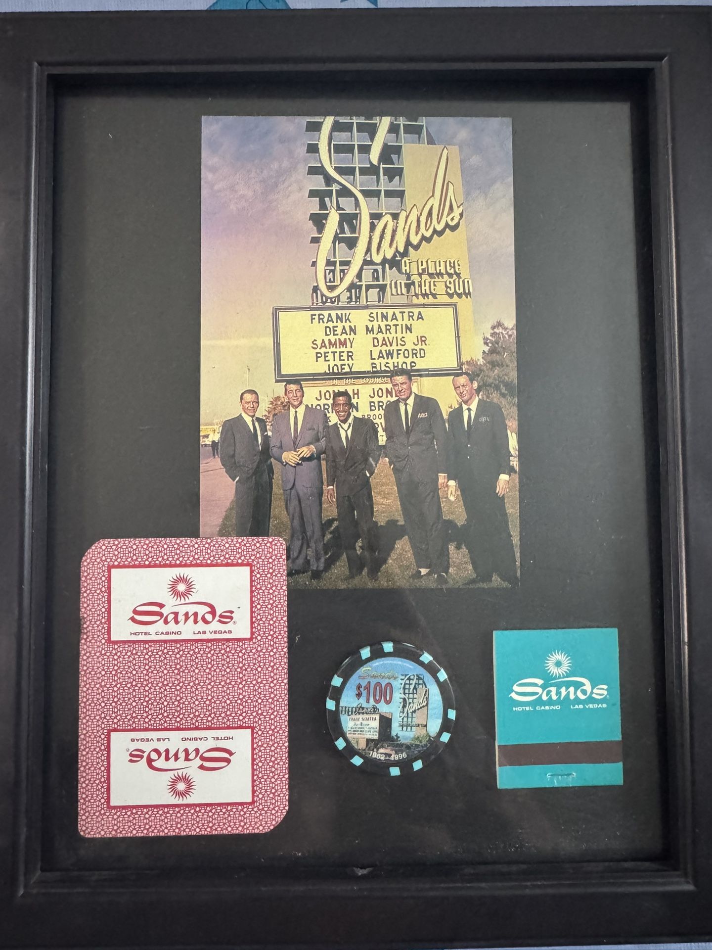 Rat pack picture With Sands Playing Card, Chip And Matches