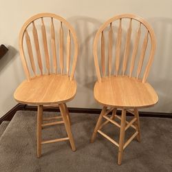 (2) Oak Bent Back Swivel Chairs
