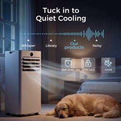 New 8000BTU 4-in-1 350sf Quiet Portable Air Conditioner for Room Quiet 8000BTU AC cools 350sq.ft, 4-in-1 cool/fan/dry/sleep, remote, timer, LED, windo