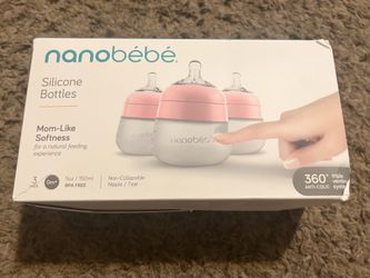 Baby Bottles 5oz Silicone 3-Pack Pink Nanobebe Flexy Anti-Colic, Natural Feel, Non-Collapsing Nipple, Non-Tip Stable Base, Easy to Clean