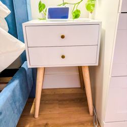 White Nightstand with 2 Drawers- Mid Century Modern