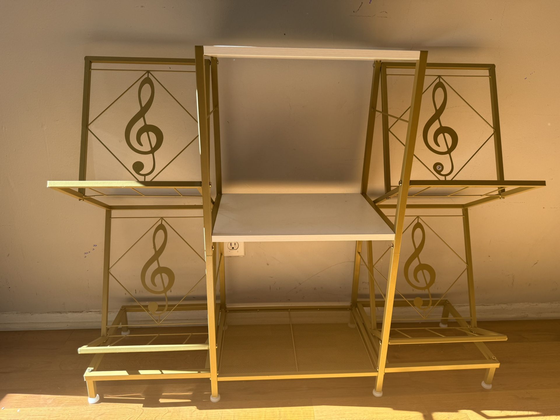 Metal record player stand with vinyl record storage shelves