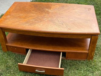 Wood Coffee Table with Drawers and Shelf