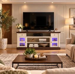 66 inch  TV Stand with Storage Cabinets and Sliding Barn Doors for Living Room or Bedroom in Bright White