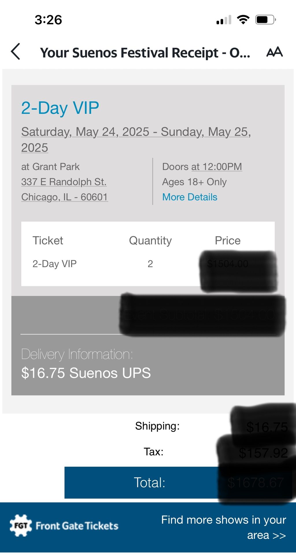 2 VIP Suenos Tickets May 24 And 25 Both Days