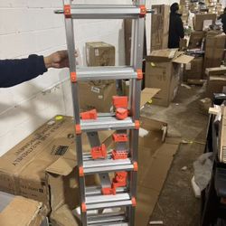 Frame 6 Step Ladder, 20FT Extension Ladder with Stabilizer Bar & Wheels,330 lbs Security Load Multi Position Ladder for Stairs Home Indoor Outdoor Roo