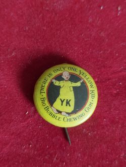 Antique 1915 yellow kid chewing gum advertising pinback button