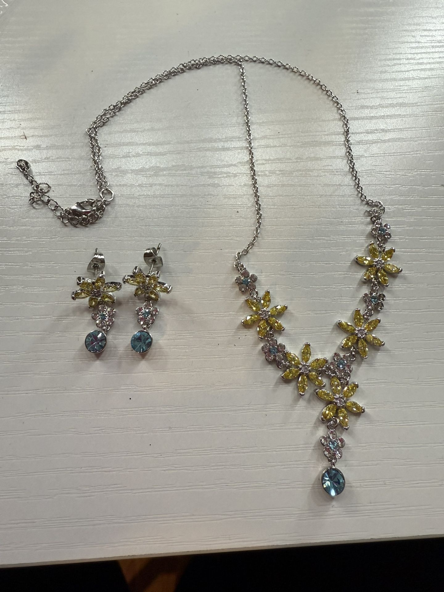 Blue And Yellow Necklace/Earing Set