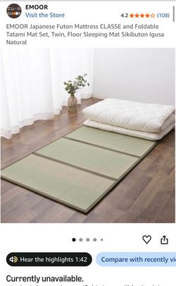 EMOOR Japanese Futon Mattress CLASSE and Foldable Tatami Mat Set, Twin, Floor Sleeping Mat Sikibuton Igusa Natural