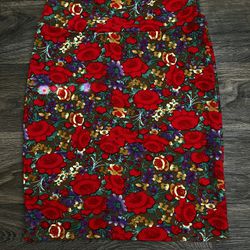 Women’s LulaRoe Floral Skirt Size Medium Red Purple Green Yellow Brown