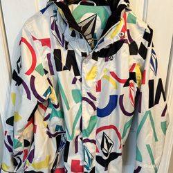 Volcom 90S Vintage White Ski Jacket Size Medium