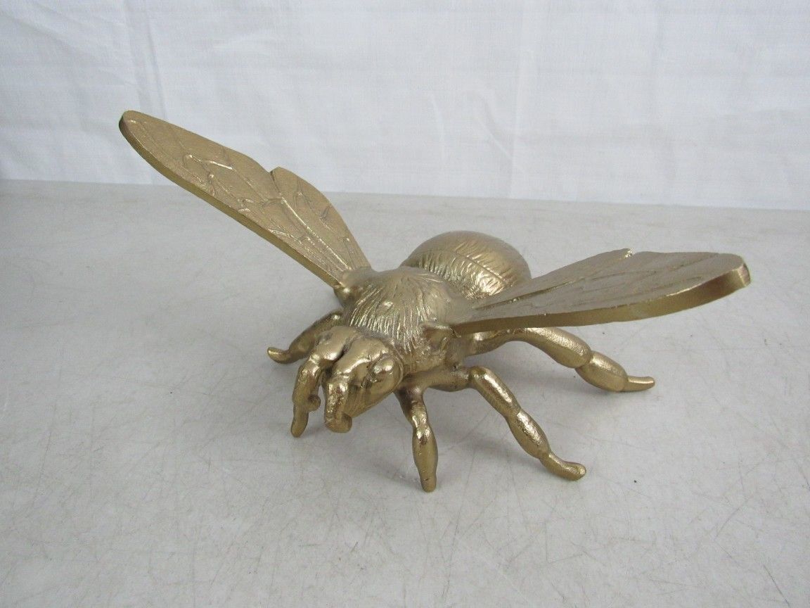 Bee Fluttering Cast Metal Statue Gold Tone Finish 7 1/2" Length
