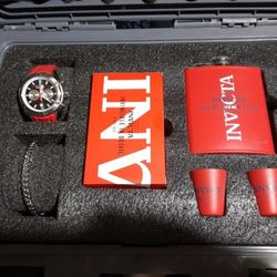 Invicta Watch Set With Bracelet, Flask, Shot Glasses, And Bluetooth Speaker