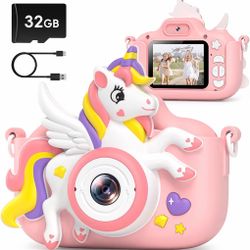 Kids Digital Camera, Selfie 1080P HD Video w/ 32GB Card, Girls Birthday Gift NIB
