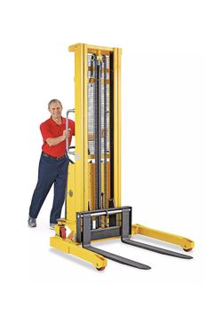 Gently Used Uline H-5440 Manual Forklift Semi-Electric Straddle Stacker - 137" Lift