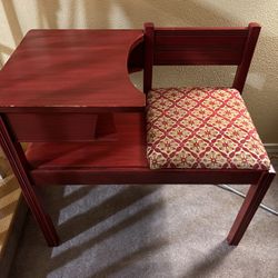 Vintage Red Wood Telephone/Gossip Bench  Also can be Children’s Desk. 