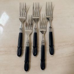 5pc MIKASA Laslo Mis38 Salad Forks Black Handle 6 3/4” Stainless Japan