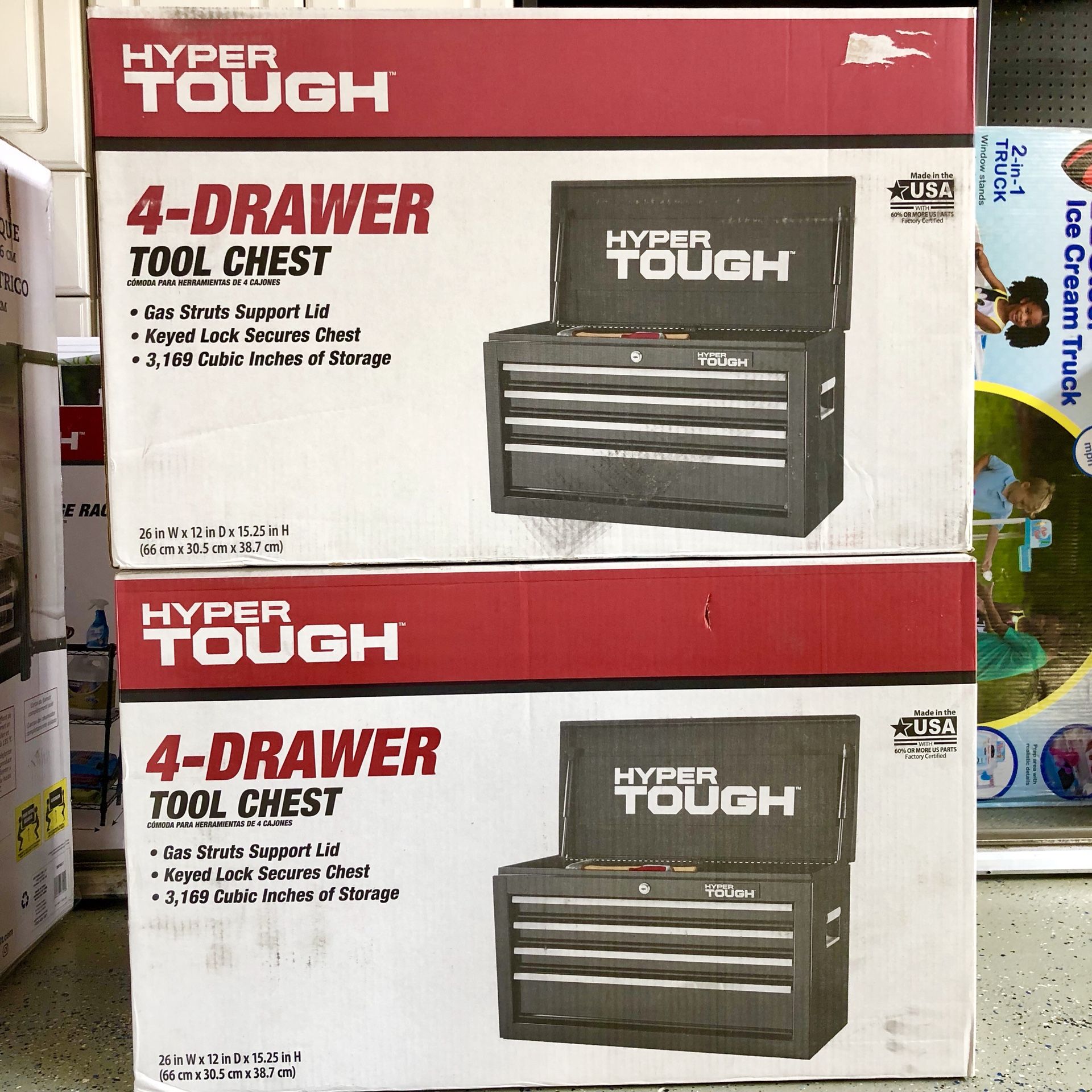 Hyper Tough 4-Drawer Tool Chest with Ball-Bearing Slides, 26"W: BRANDNEW The Hyper Tough 4-Drawer Tool Chest with Ball-Bearing Slides can be placed